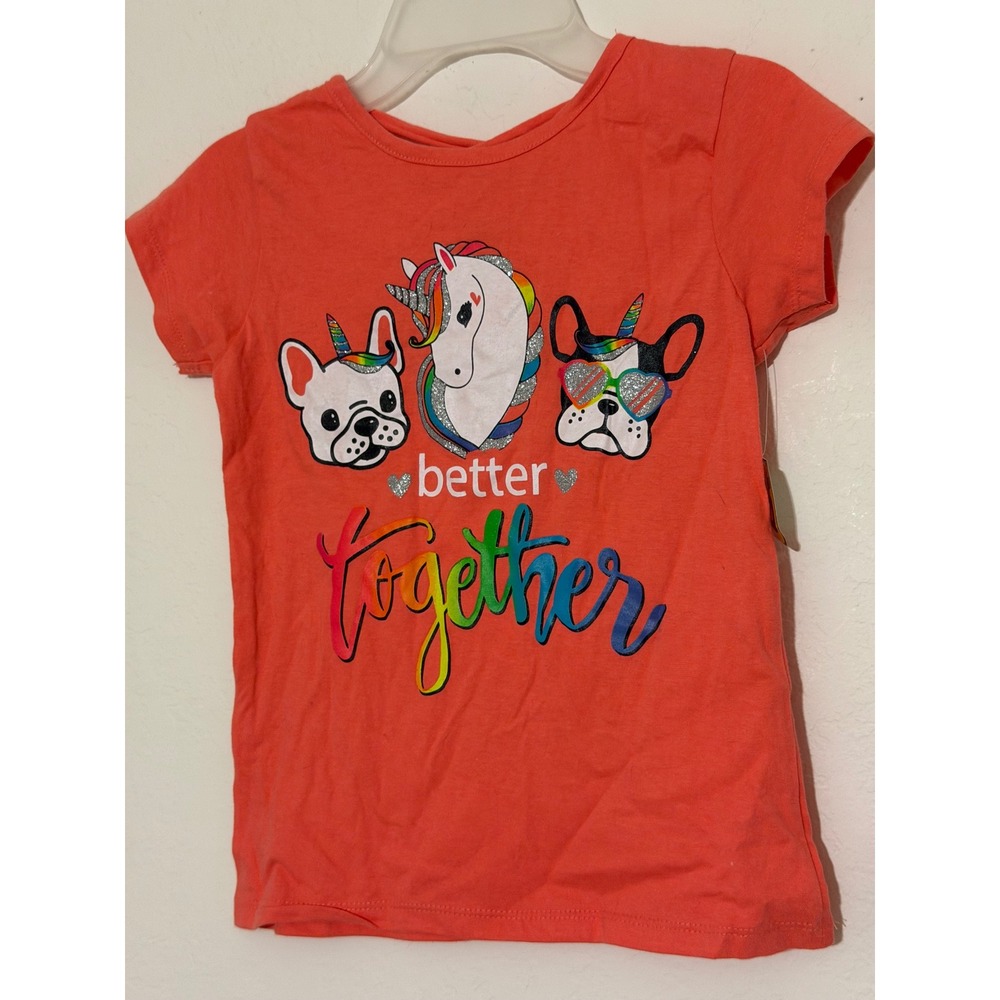 Bobbie Brooks Girls Coral Better Together Unicorn Dog Graphic Tee L 10/12